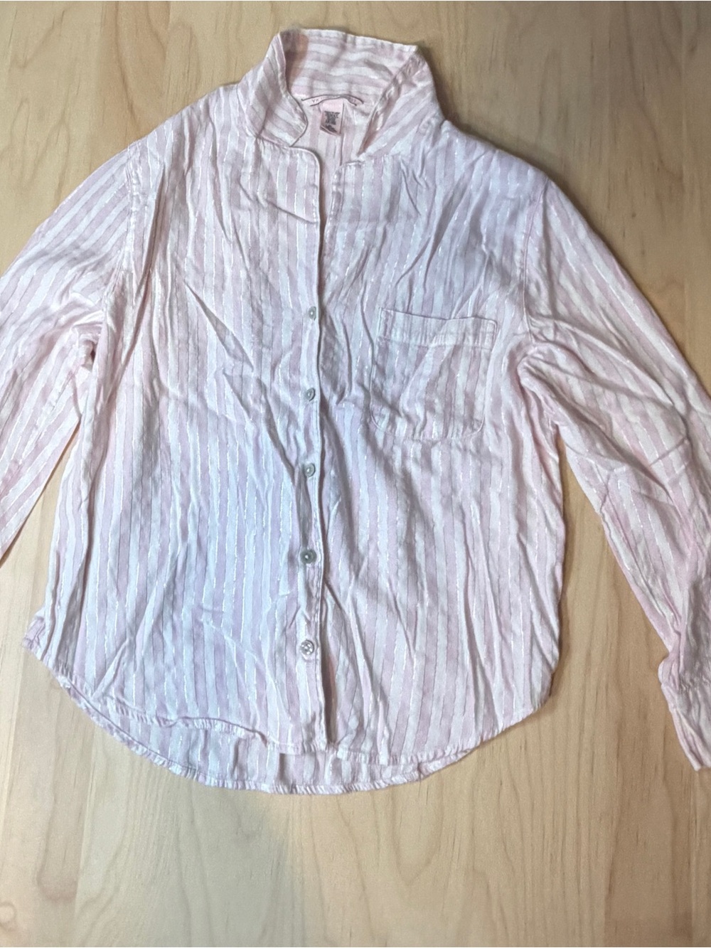 Victoria's Secret Pink/White Striped Button- Pajama Set M Drawstring